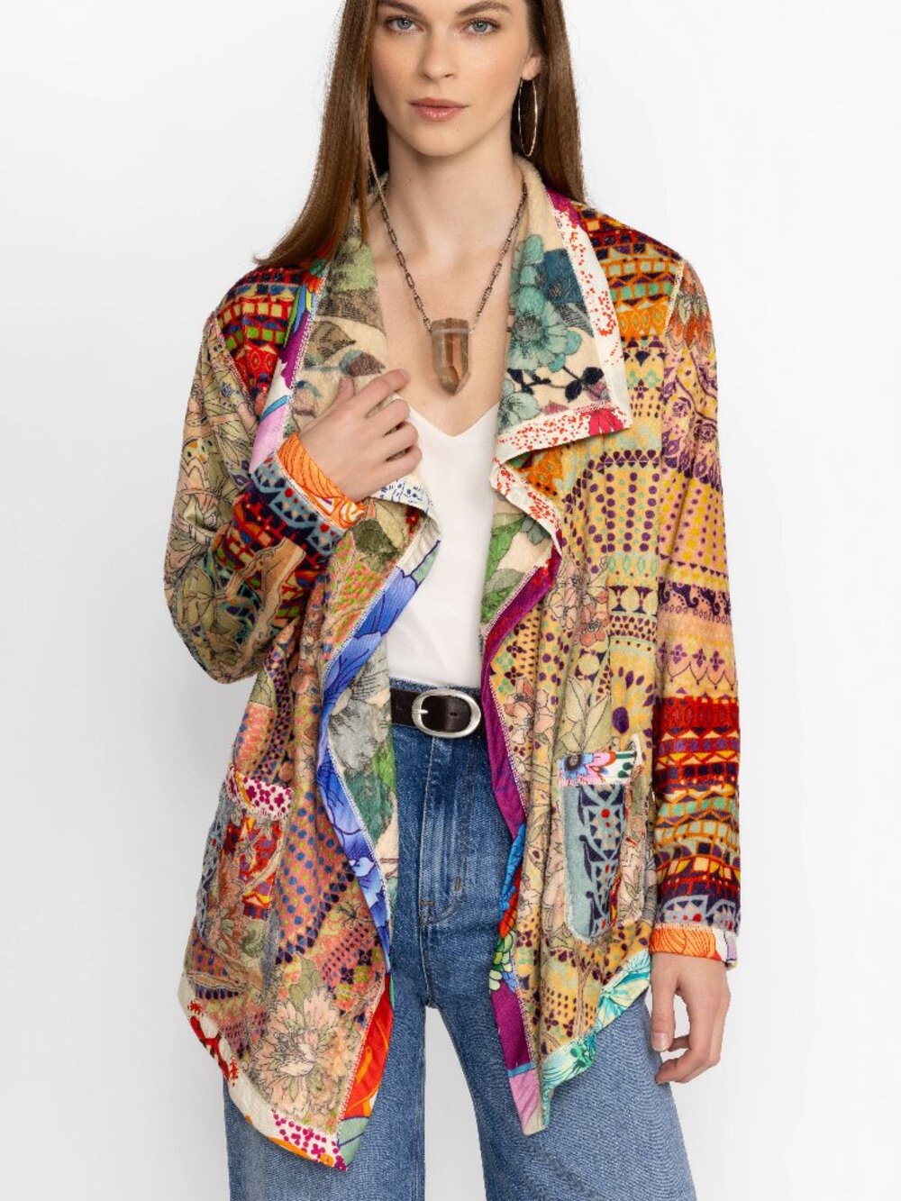 Johnny WAS BIYA JWLA JOAN WRAP SHERPA JACKET fleece MOSAIC cardigan Reversable M